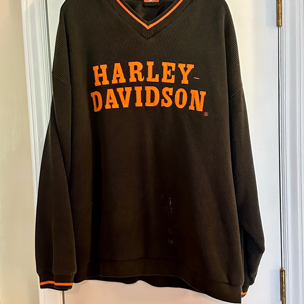 Harley-Davidson Men's V-Neck Pullover in Charcoal Gray and Orange